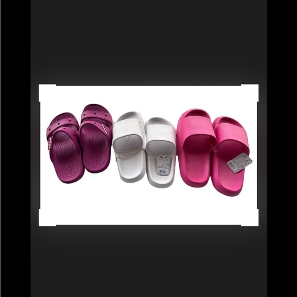 CROCS Shoes - Bundle of 3 Comfortable Slide Sandals in Pink, Magenta, and White